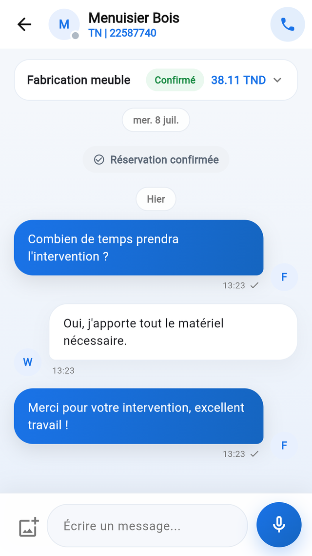 Chat en temps réel avec le prestataire
